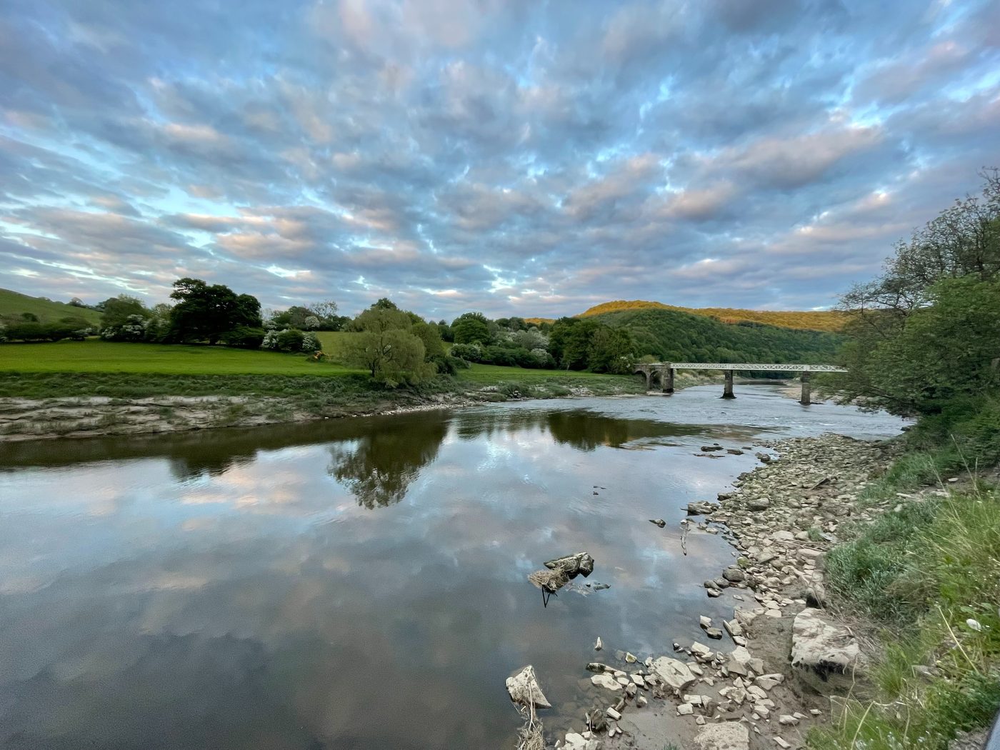 The old bridge over the River Wye at dusk